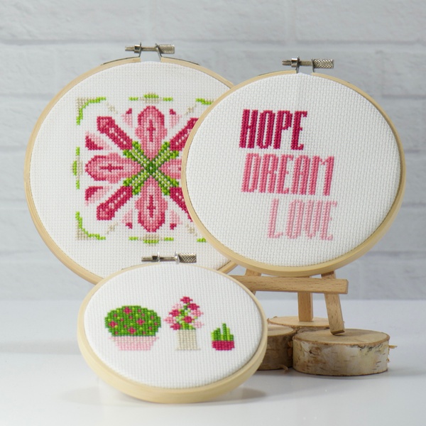 Pink Rainbow Heart Valentine's Day Cross Stitch Kit - Dandelion Stitchery