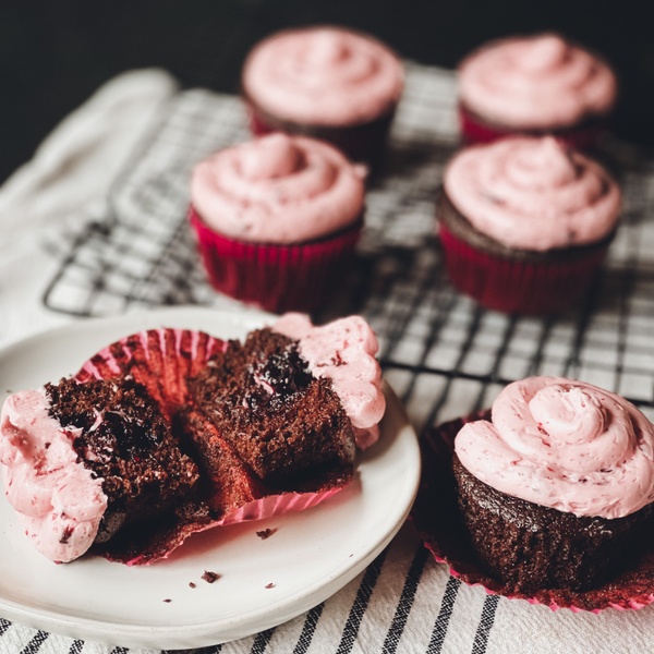 Chocolate Cherry Filled Cupcakes with Cherry Compote Buttercream