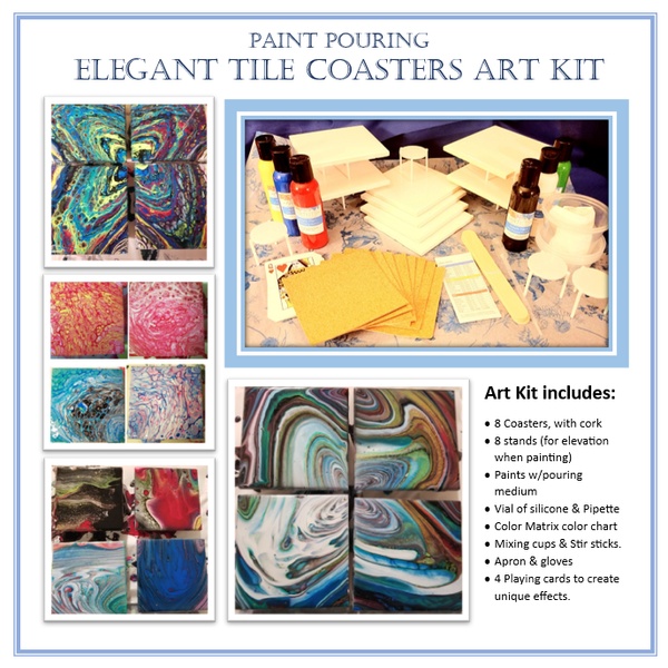 Paint Pouring Tile Coasters - EVERYTHING you need, delivered right to your door! Just open the box to get started.