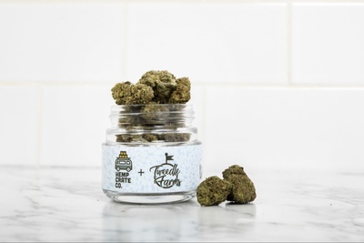 A jar full of weed buds from the Hemp Crate Co. subscription box.