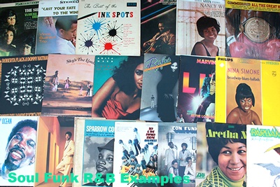 Sample of types of 1960-80s era soul fund R&B box option.  These are just examples, not the exact records that you would receive.