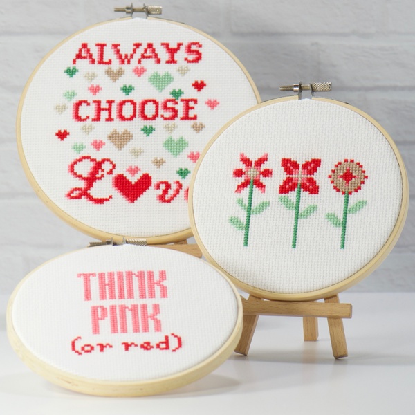 Pink Rainbow Heart Valentine's Day Cross Stitch Kit - Dandelion Stitchery
