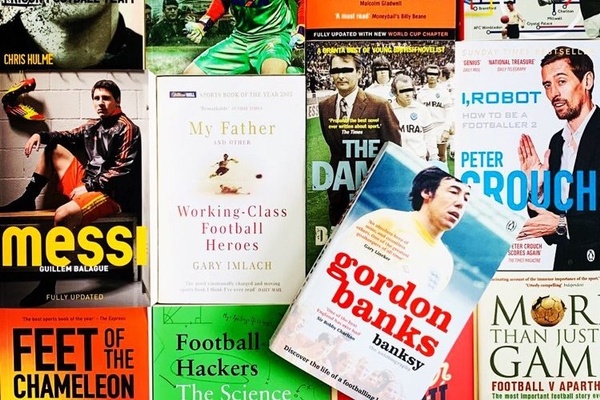 A whole bunch of books related to soccer, from a Read the Game subscription box.