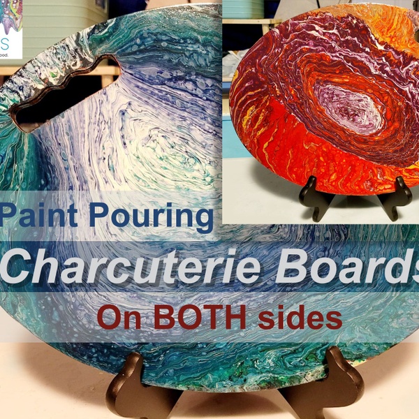 Paint Pour A Charcuterie Art Palette Board-on both sides! Everything included, just open the box and get started!