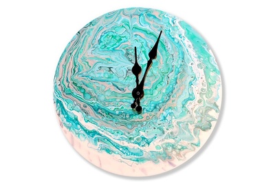 Converts an old album into a clock! 
Abstract paint poured album clock with working clock handles and a battery too! 