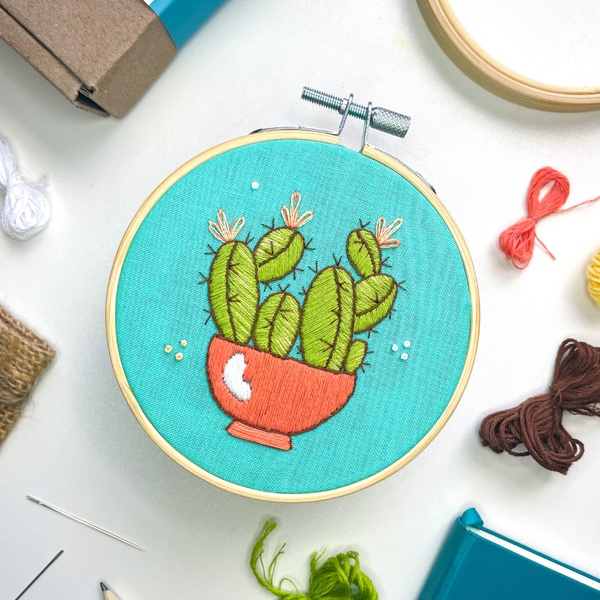 April 2023 Box! (Potted Cactus Hand Embroidery Project)