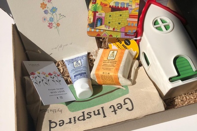 Hasod Premium subscription box filled with cards, skincare products and other unique products from Israel.
