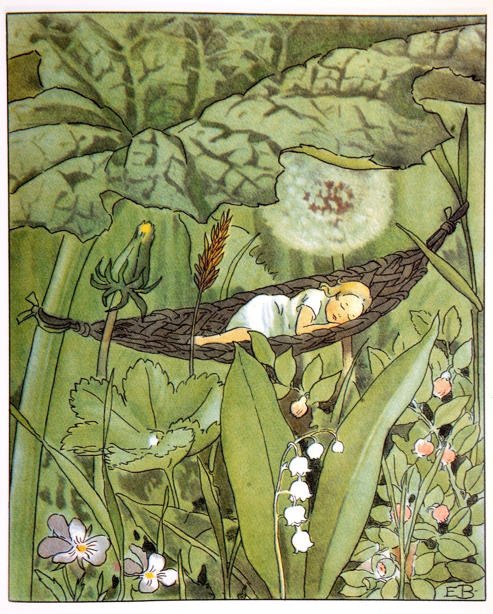 Illustration ur Tummelisa (saga text H. C. Andersen och bilder Elsa Beskow.  © Elsa Beskow