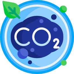 Certified carbon offsetting projects funded is represented by a blue circle with a cloud with CO2 written on it
