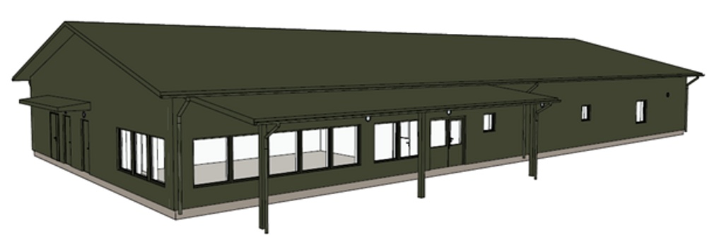 Illustration av nya omklädningsbyggnaden på Sparvallen i Tanumshede.