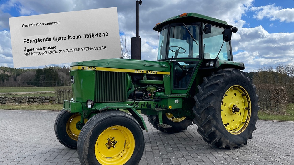 För traktorn i tiden! En John Deere 4230-traktor som tidigare tillhört Kung Carl XVI Gustaf i 25 år auktioneras just nu på Klaravik. 