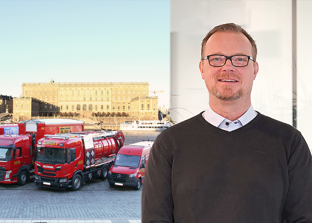 Ohlssons bilar framför Stockholms slott och Lars Persson, försäljningschef på Ohlssons