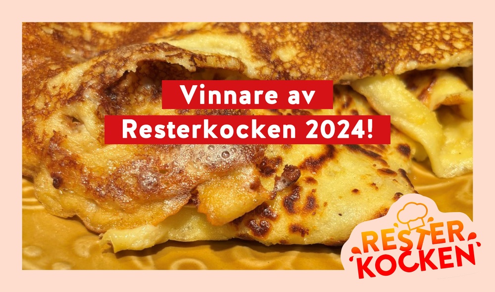 Pastapannkakor på en tallrik. Ovanpå bilden är texten: Vinnare av Resterkocken 2024!