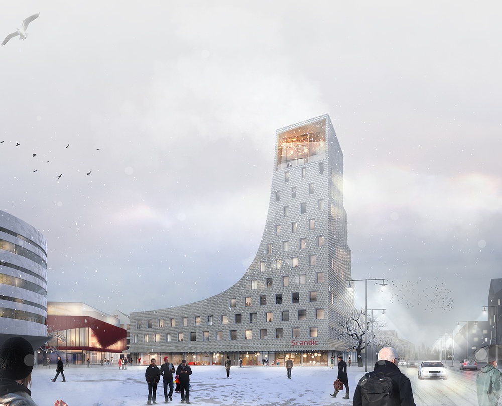 Det nya hotellet i Kiruna centrum, ritat av Sandellsandberg. Cred: Sandellsandberg.
