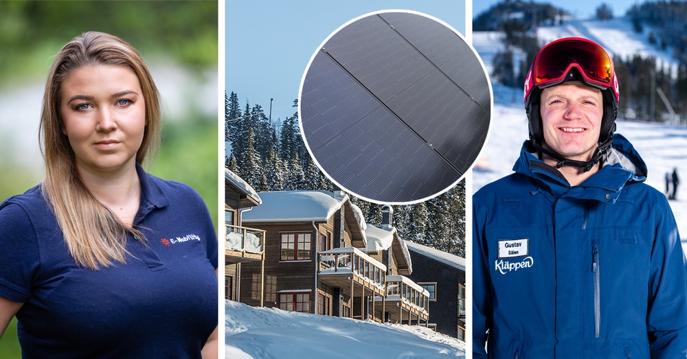Maja Pettersson, ansvarig solenergi på E-Mobility och Gustav Eriksson, VD på Kläppen Ski Resort.