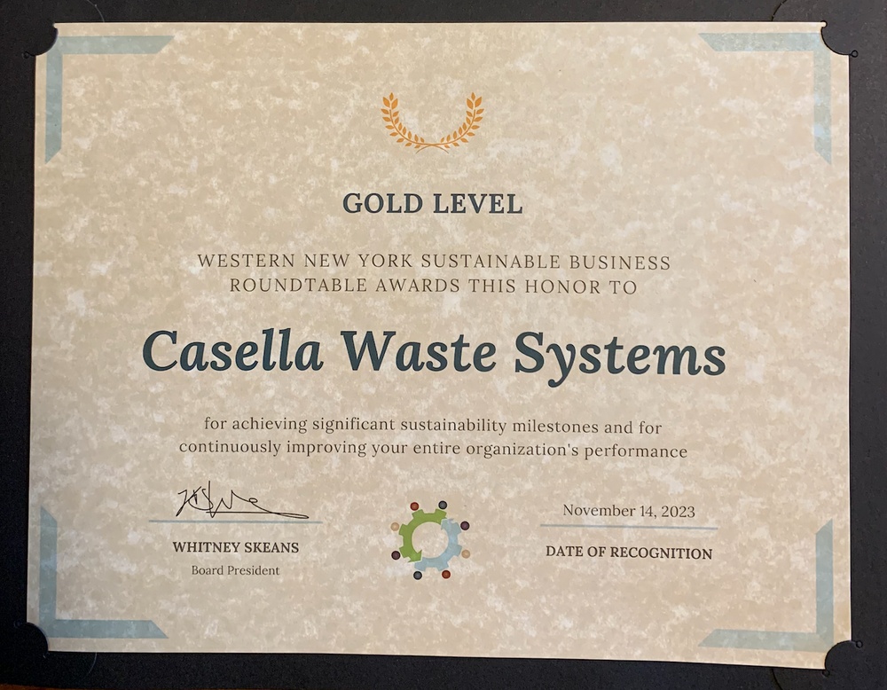 Western New York Sustainable Business Roundtable Gold Level Award