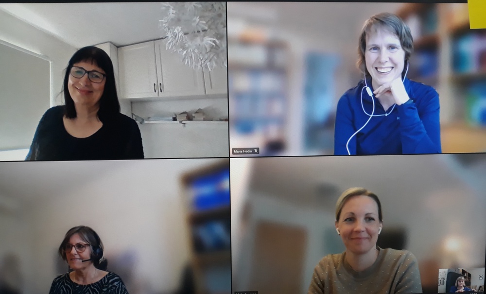 Fyra kvinnor i digitalt möte med näringslivschefen (liten bild)