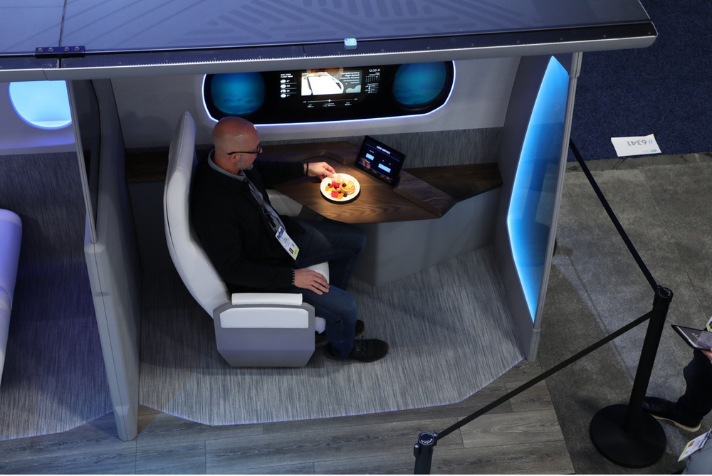Gentex passenger smart lighting automatically optomizes illumination for various in-flight activities such as reading, dinking, or computer work. 