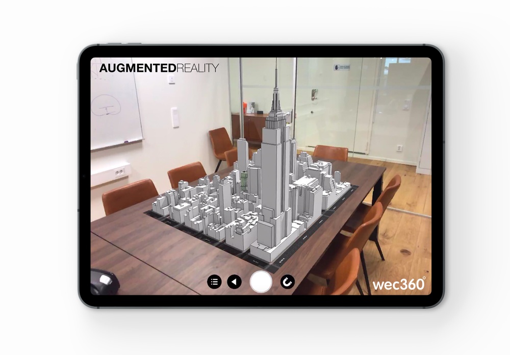 Using wec360°'s Augmented Reality, the project  1245 Broadway can be projected onto any flat surface, placing a big part of Manhattan right in front of you.