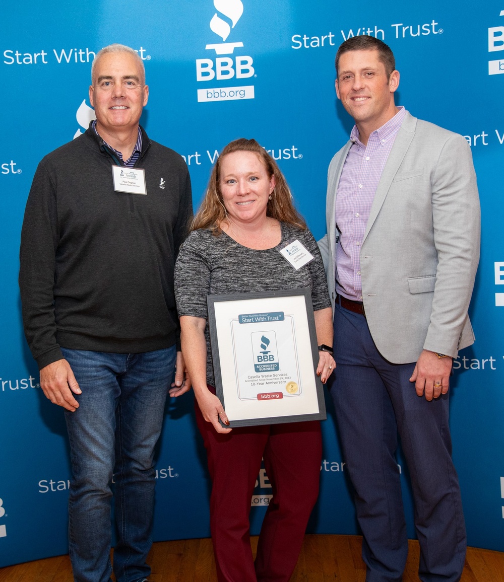 Casella received noteworthy milestone anniversary recognition from the Better Business Bureau Central New England as part of the bureau’s 2023 Central Massachusetts Awards for Marketplace Excellence.