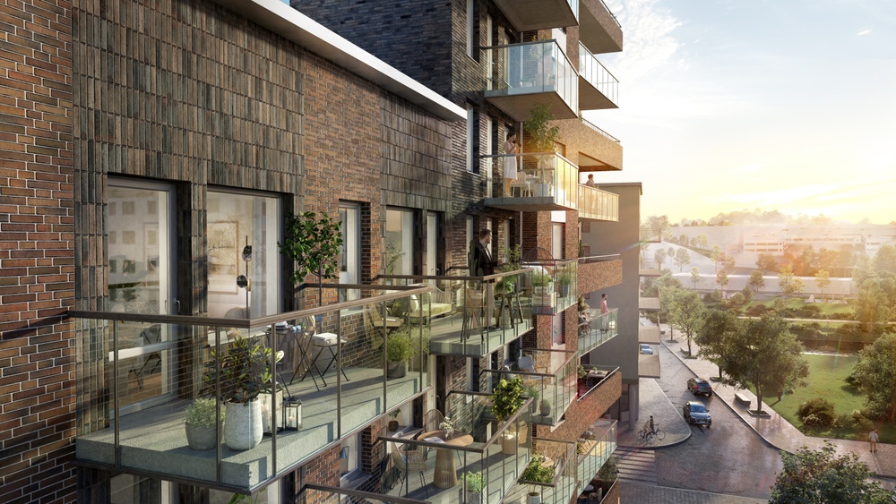 I Bromstensstaden ska JM bygga 157 bostadsrätter och 60 ägarlägenheter. Visionsbild: Sightline