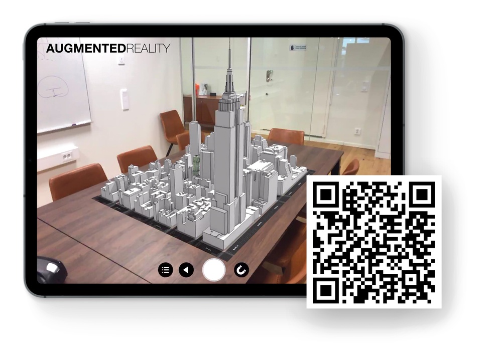 See the wec360°-project "1245 Broadway" in Augmented Reality with the following instructions:
1. Scan the QR-code and download the AR-app
2. Scan the QR-code again, when promted inside the app
3. Project the model on a flat surface
4. Explore a big part of Manhattan right in front of you