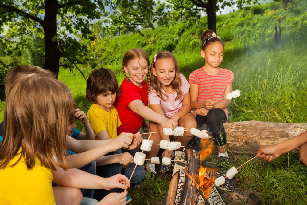 Barn vid lägereld grillar mashmallows.
Foto: Mostphotos