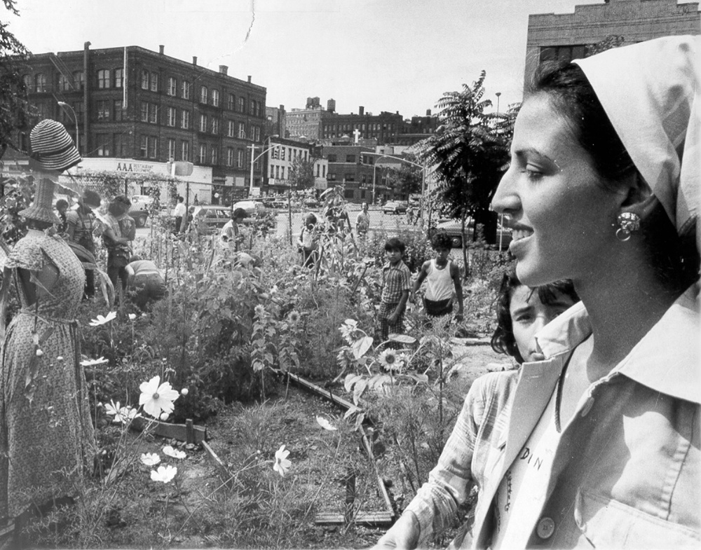 Liz Christy in one of her Lower East Side gardens, New York City, 1975