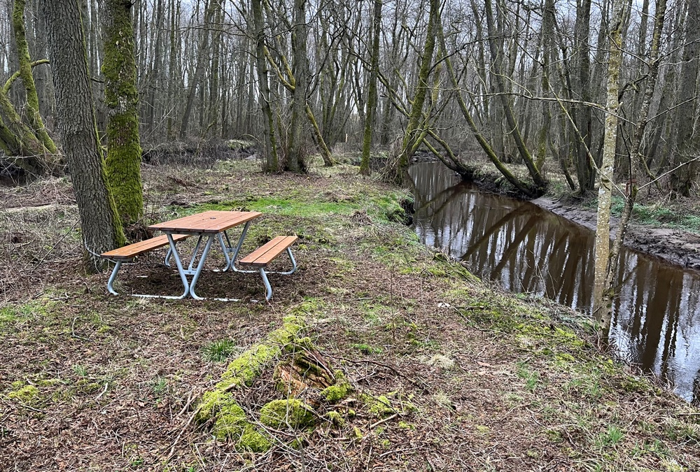 Vinbergs naturreservat. Picknickbord vid å.