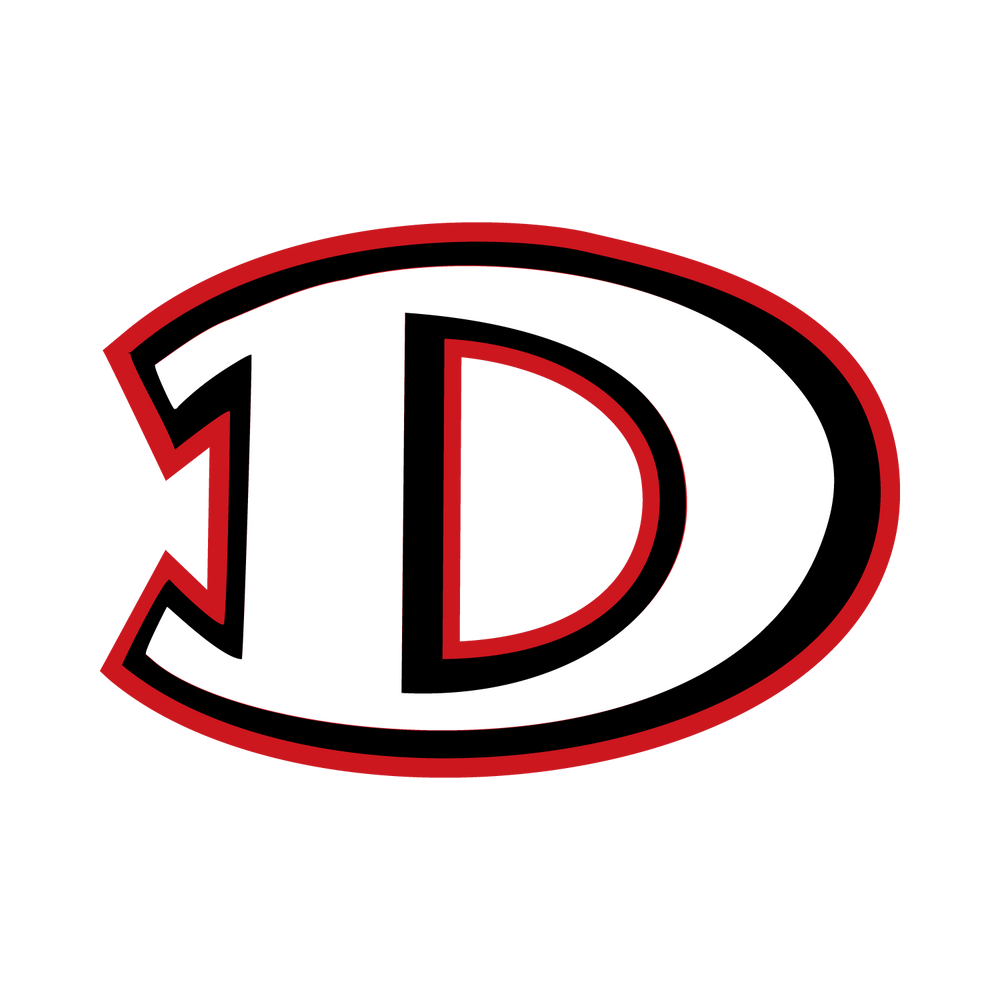 Red, black, and white D logo