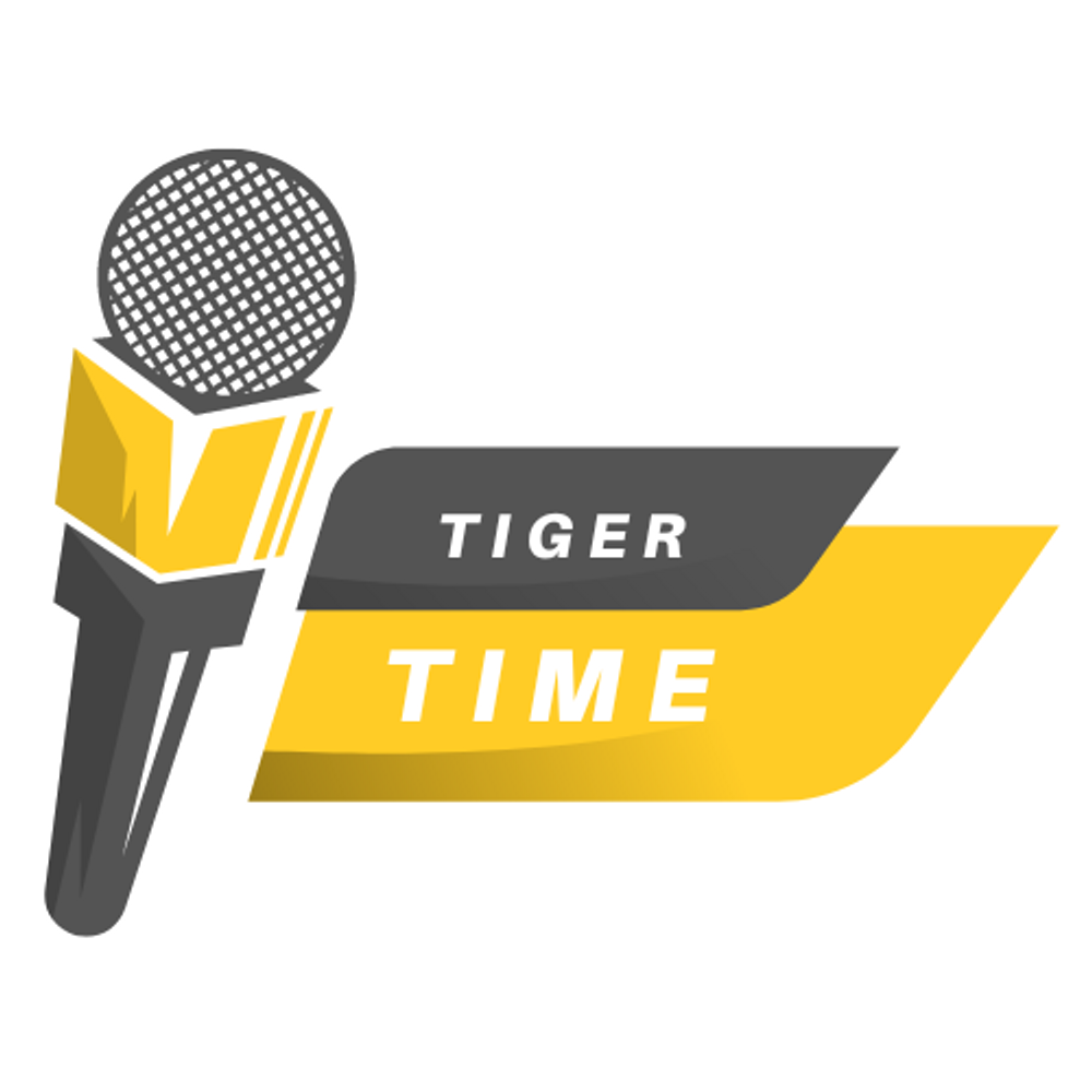 graphic of a microphone with the text "tiger time"