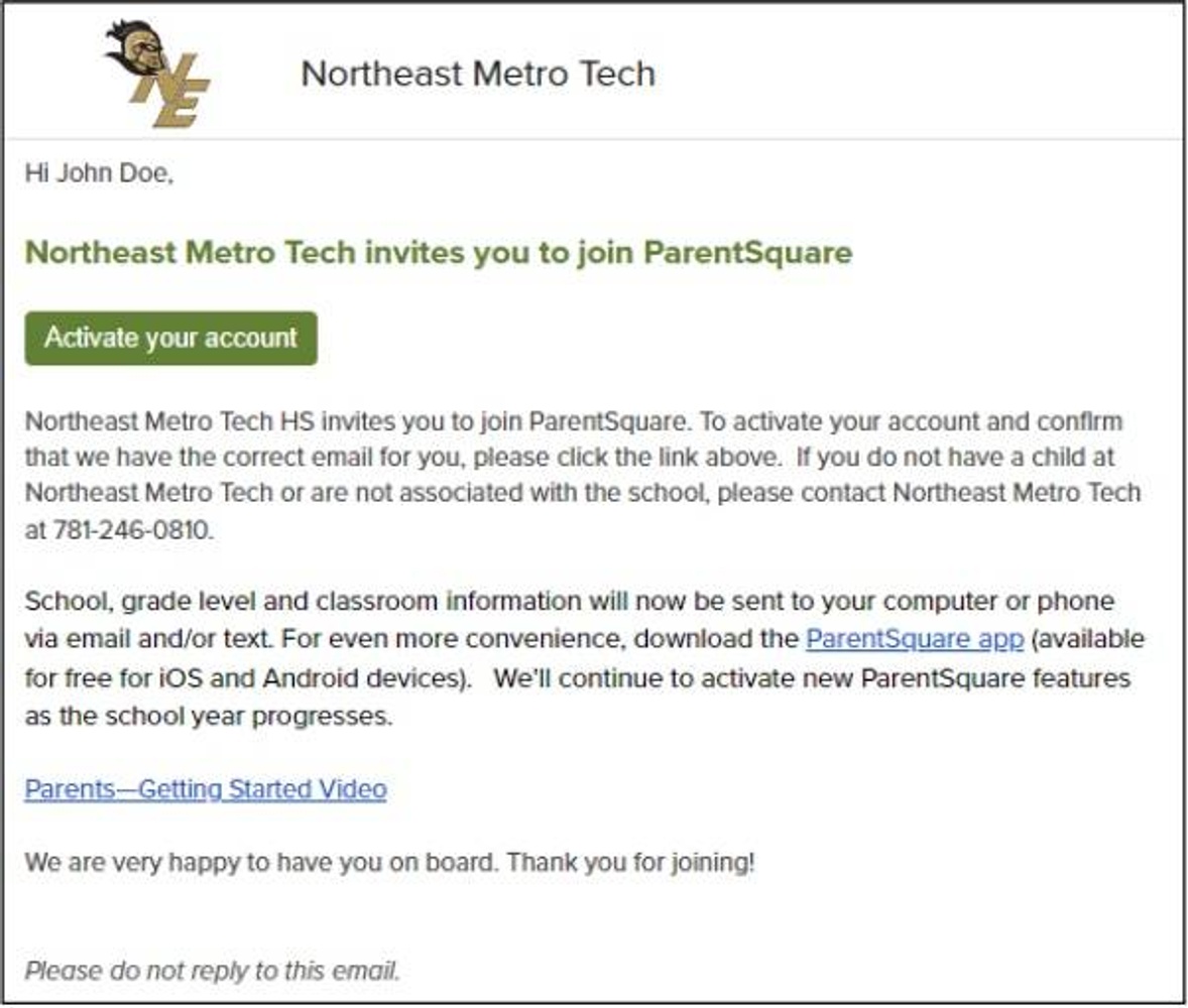 ParentSquare Sample Email