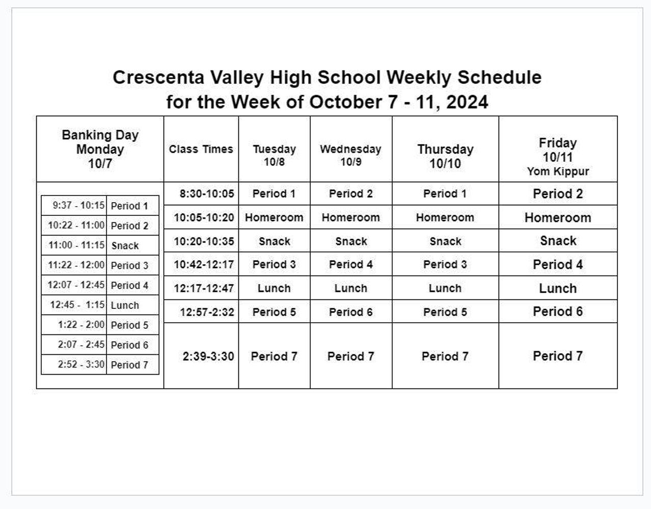 weekly schedule 10/07