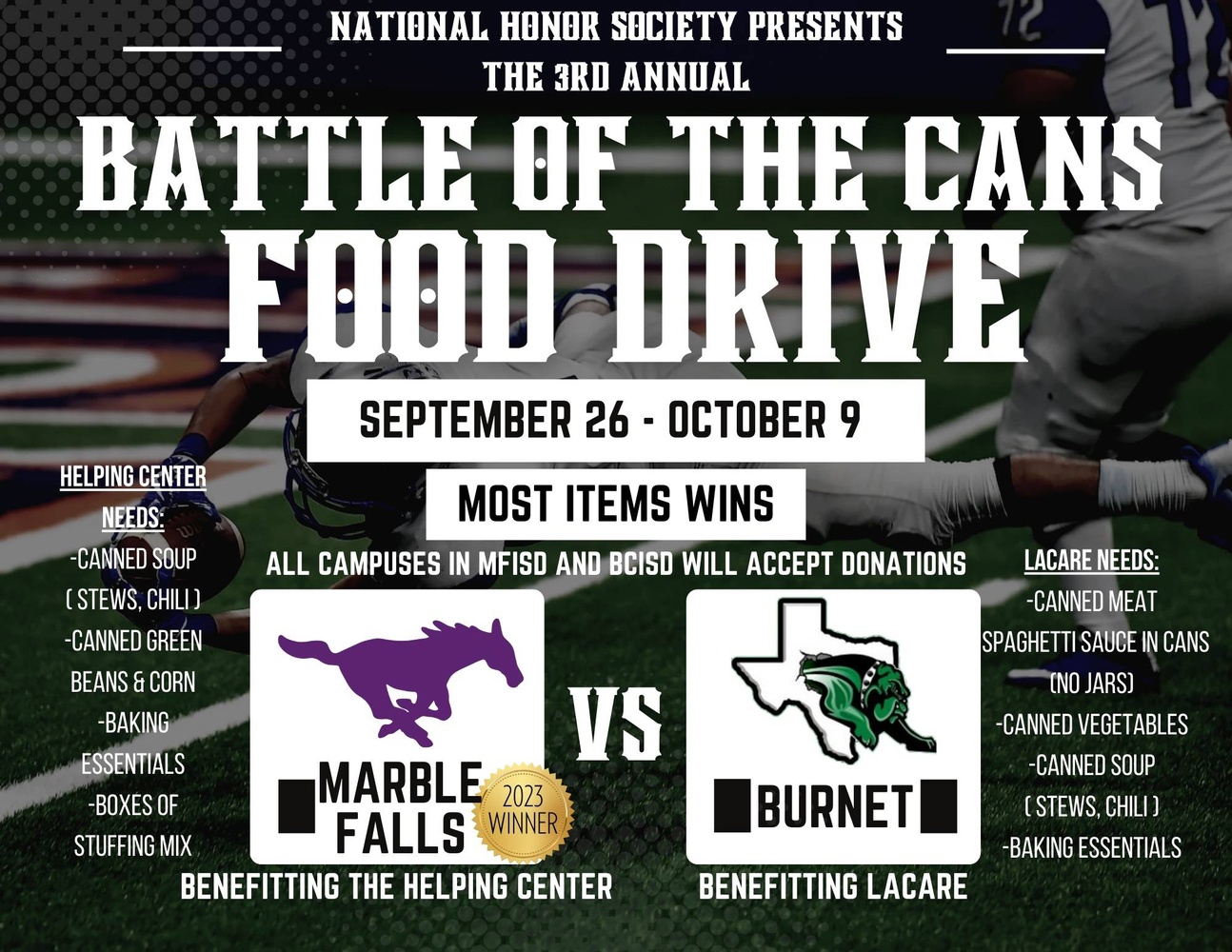 Battle of the Cans Food Drive Details 