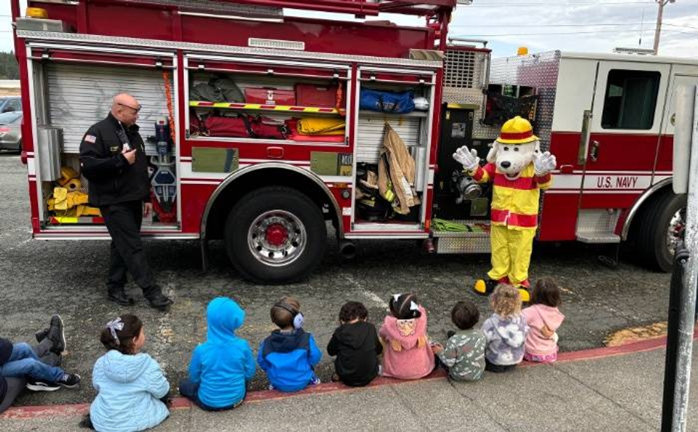 fire truck visiting preschool students