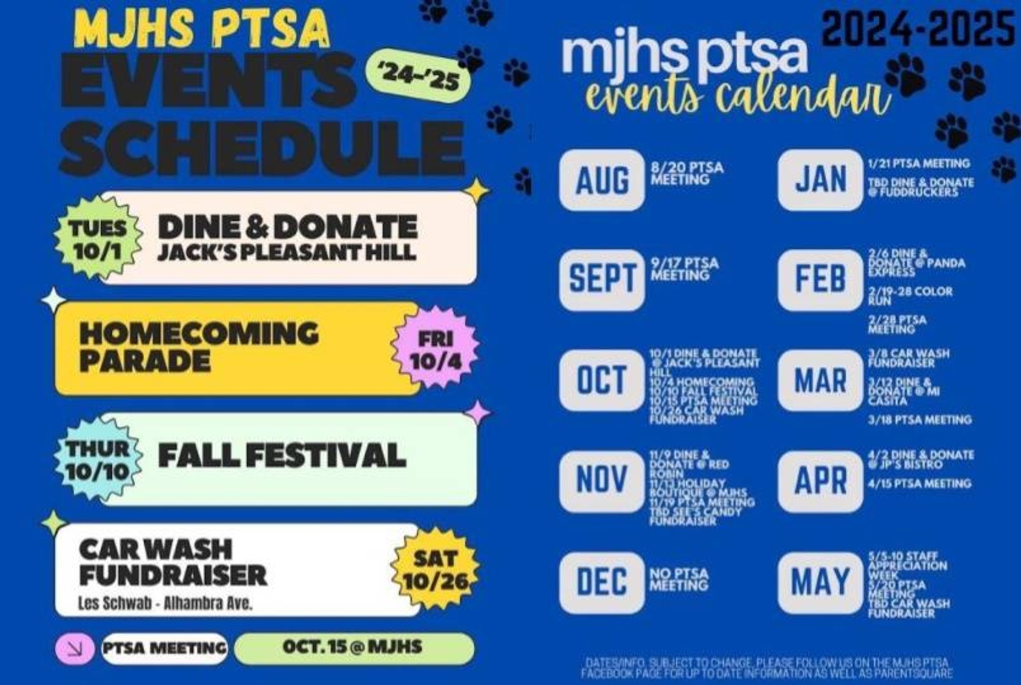 dates and events for PTSA