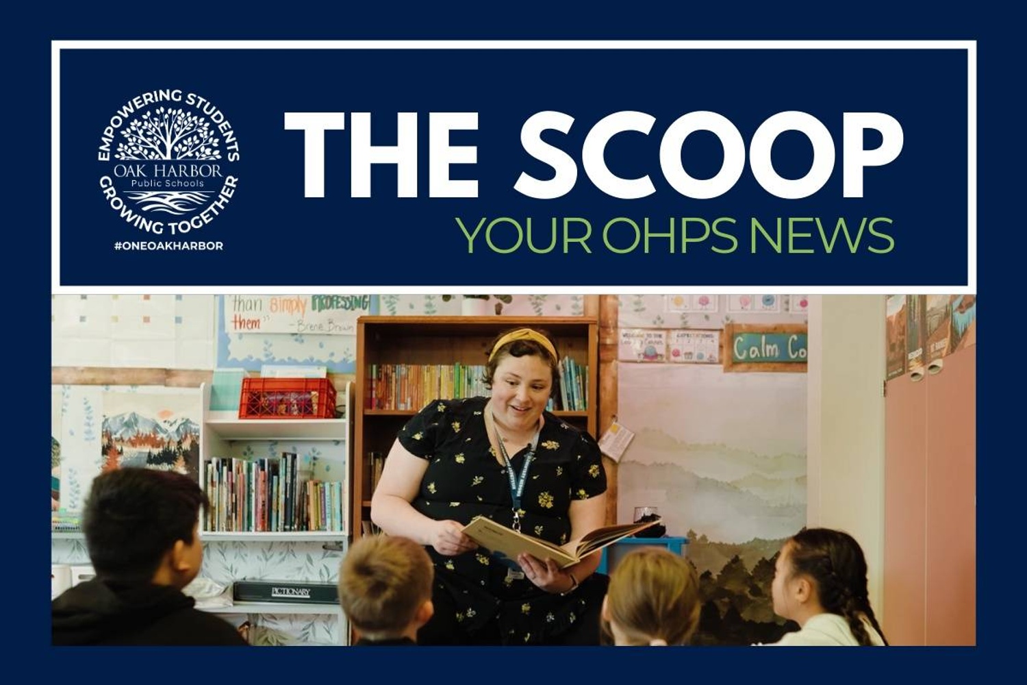 the scoop newsletter image of teacher reading to students