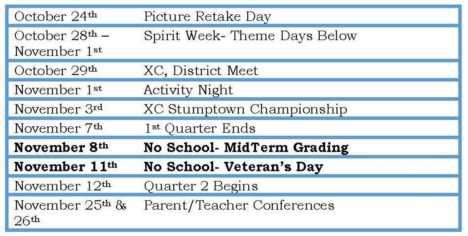 October/November Calendar