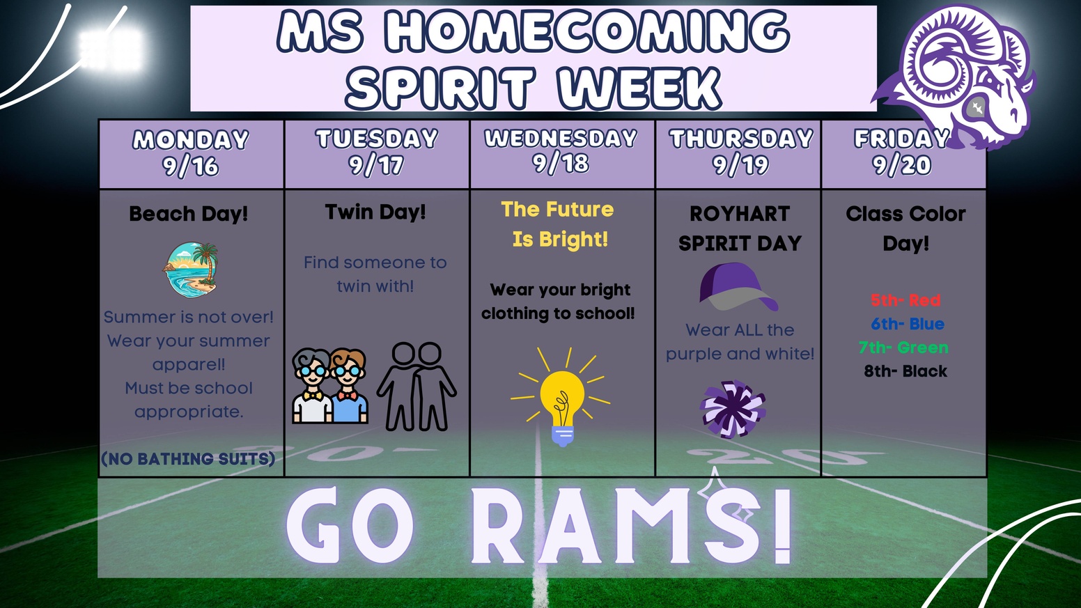 schedule for spirit week in the middle school