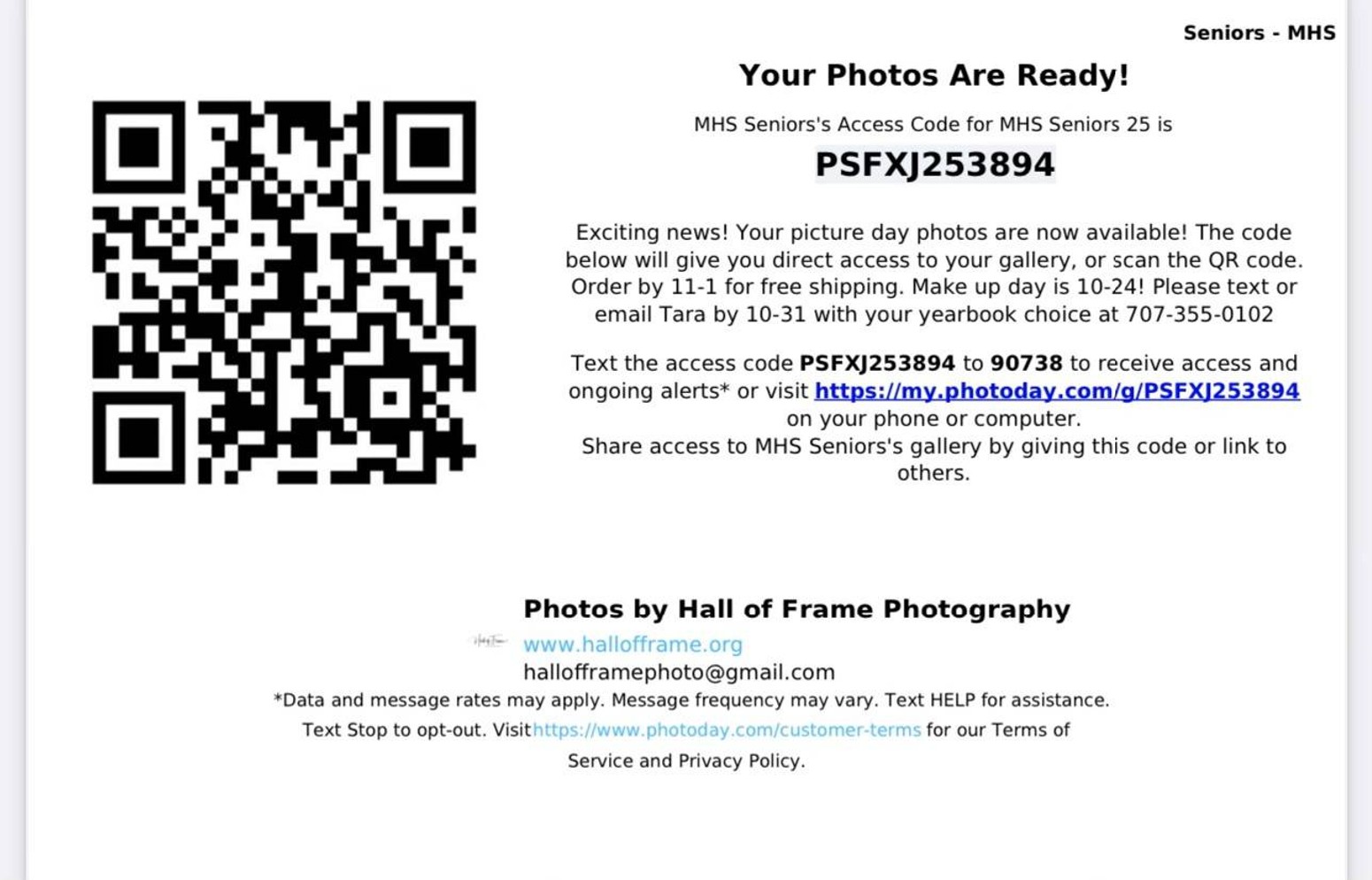 Sr Formal Photos are Ready with QR code