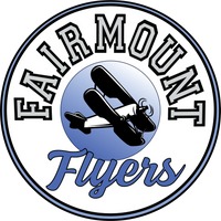 Fairmount Flyers logo with blue sky and biplane.