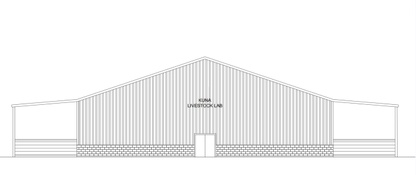 artist rendering of a agriculture building with animal stalls