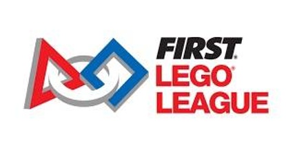 "First Lego League" Logo of interlocking red triangle, white circle, and blue square