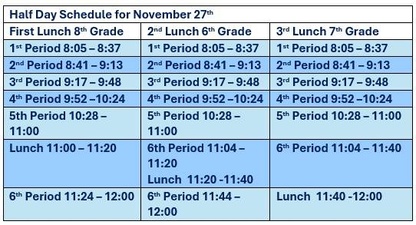 early dismissal bell schedule