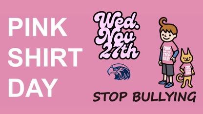 Stop bullying pink shirt day campaign with boy and cat wearing pink shirt