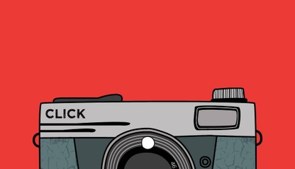 camera graphic on red background