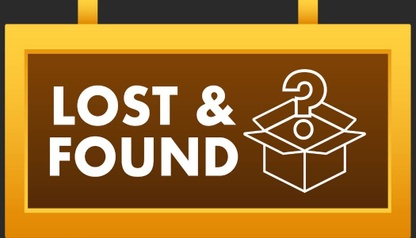 lost and found sign with box and question mark above box