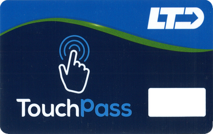 TouchPass card with a hand icon and the LTD logo for contactless public transit payment.