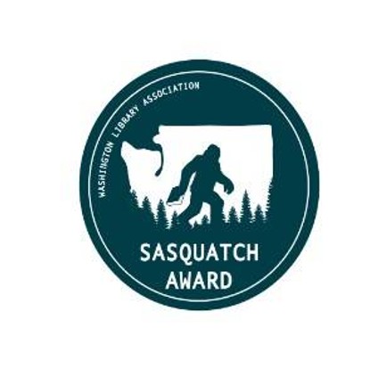 Green circle with an outline of Washington State and sasquatch walking through the forest. Text saying Sasquatch Award.