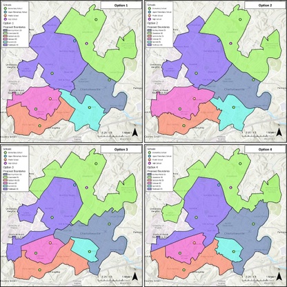 Maps of 4 options for rezoning currently being considered.